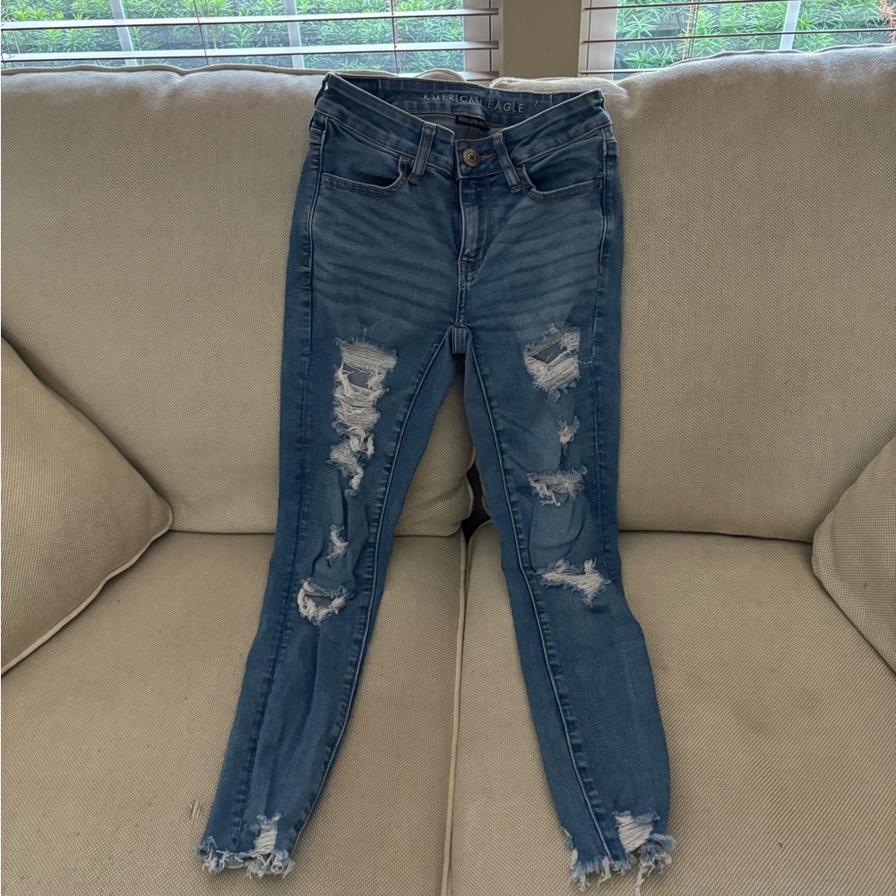 American Eagle Outfitters Blue Skinny Distressed Jeans